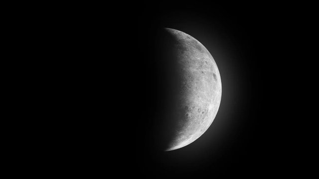 Timelapse Animation of Moon Phases From Full Moon Through Crescent to New Moon. Detailed Lunar Cycle Background with Alpha Channel.