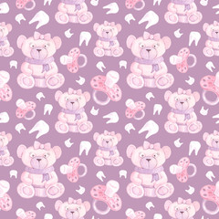 Obraz premium pattern with a toy bear, nipples and teeth 