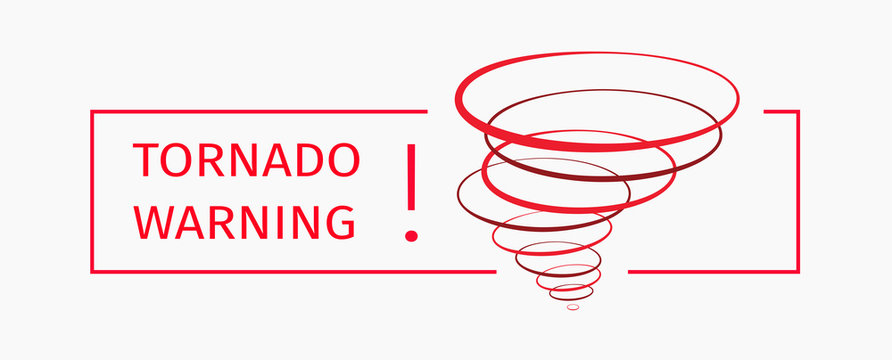 Tornado Warning Sign With Whirling Logo Of Spinning Rings