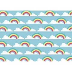 Rainbow vector background, Seamless pattern with colorful rainbows and cloud for kids holidays, interior design, book design. 
