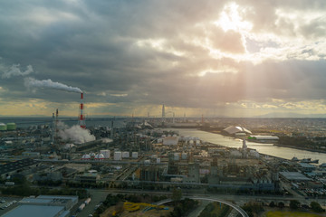 Oil and gas refinery plant or petrochemical plant with sunlight