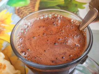 Coffee texture. Top view of cup of black coffee