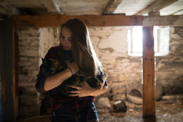 teenager with Pet Cat