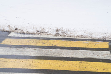pedestrian crossing on the road after heavy snowfall