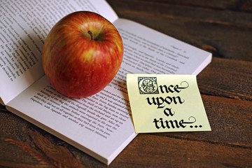  Book, apple and story note