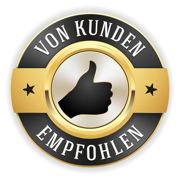 Goldener von Kunden empfohlen Siegel mit schwarzem Rand
