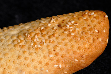 Crispy and delicious French baguette freshly baked closeup