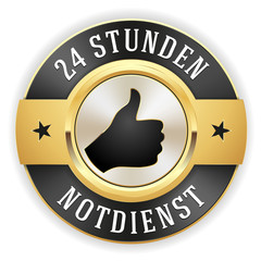 Goldener 24 Stunden Notdienst Siegel mit schwarzem Rand
