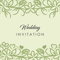 green rustic illustrated floral wedding invitation