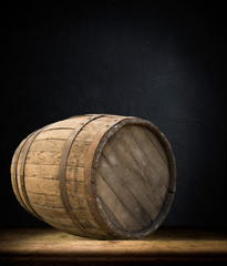 background of barrel and worn old table of wood