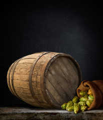 background of barrel and worn old table of wood