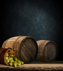 background of barrel and worn old table of wood