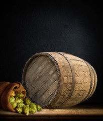 background of barrel and worn old table of wood