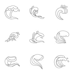 Tide icons set. Outline illustration of 9 tide vector icons for web