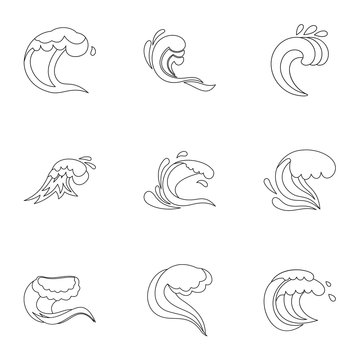 Tide icons set. Outline illustration of 9 tide vector icons for web