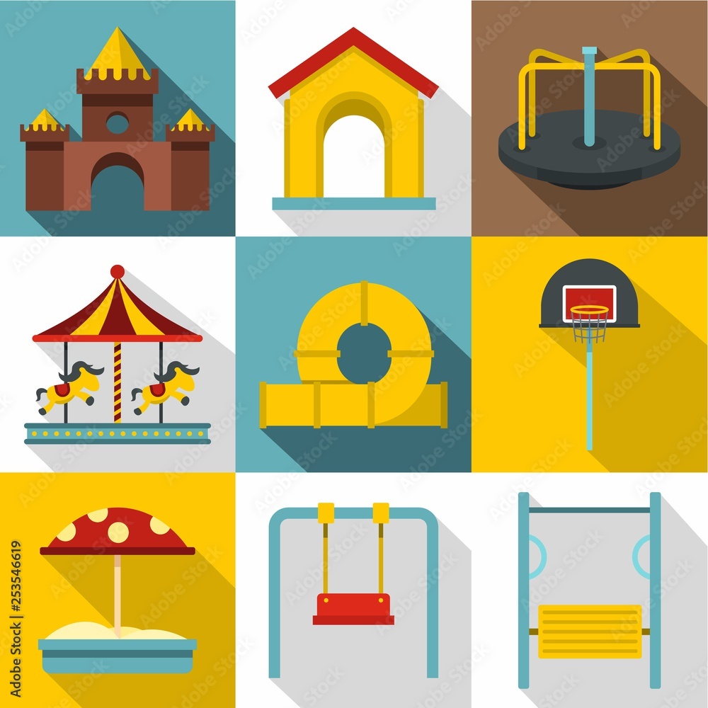 Wall mural baby swing icons set. flat illustration of 9 baby swing vector icons for web