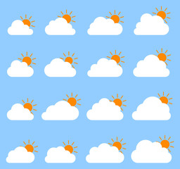 Mostly cloudy icon on blue background
