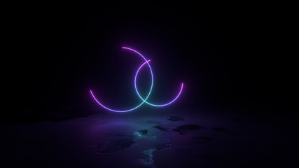 3d abstract background render, pink blue neon light fly on the ground, retrowave and synthwave illustration. 