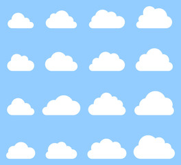 Cloud shapes collection on blue background