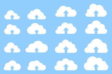 Cloud upload collection on blue background