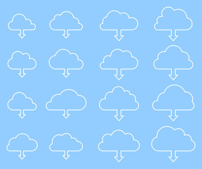 Cloud download collection on blue background