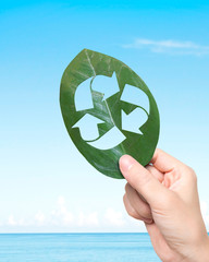 Concept of provide resource recovery, zero waste and green friendly technology, female hand holding...