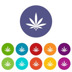 Cannabis leaf set icons in different colors isolated on white background
