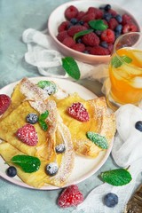 Homemade Crepes with fresh fruits and berries, selective focus