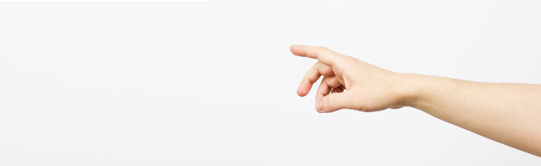 Isolated Female Hand Touching Or Pointing To Something On White Background