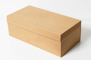 Brown craft paper box on white background top view. Object with clipping path, mock up