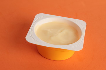 custard packed in plastic container