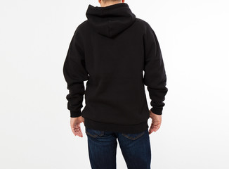man in black pullover hoodie mockup - back view cropped image cropped image