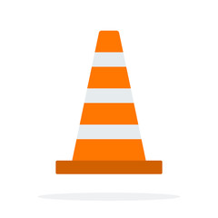 Signal traffic cone vector flat material design isolated object on white background.