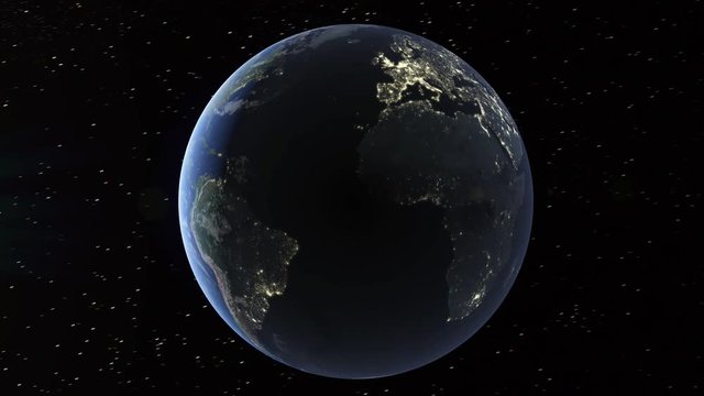 Realistic 3d animated earth showing the borders of the country Sri Lanka and the capital Sri Jayawardenepura Kotte in 4K resolution at nighttime