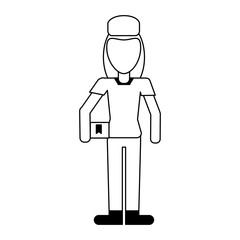 Courier with boxes professional worker avatar in black and white