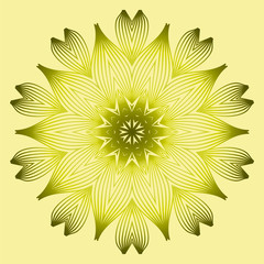 Mandala Style Vector Shapes. Decorative Cicle Ornament. Floral Design. Yellow green olive color.