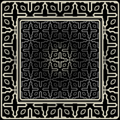 Design Print For Kerchief. The Pattern Of Geometric Ornament. Vector Illustration. The Idea For Design Prints For Neck Scarves, Carpets, Bandanas. Black silver color