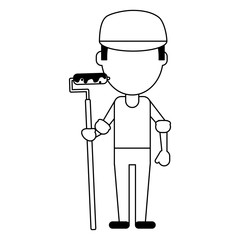 Construction worker avatar in black and white