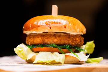 Fast food with traditional tasty hamburger