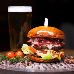 Fast food with traditional tasty hamburger
