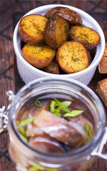 Marinated mackerel in a glass jar - snack under vodka