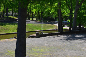 A man made pond in a landscape