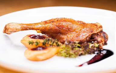 Close fried duck leg