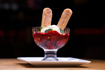 Creamer with strawberry ice cream