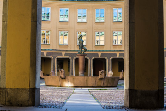 Square of Branting or Brantingtorget with the female nude statue of Mormon or Morning, Gamla Stan, Stockholm, Sweden