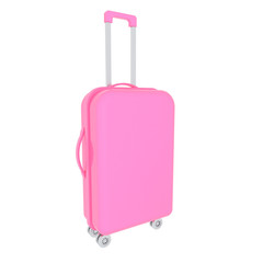 Bright pink suitcase isolated on white background. 3d rendering
