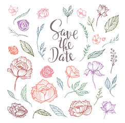 Collection of design elements for wedding invitation