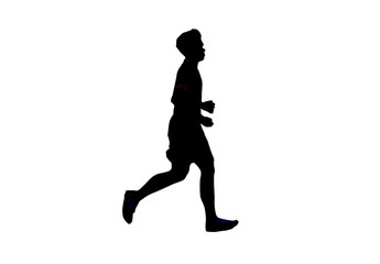 silhouette men run exercise for Health At area Stadium Outdoors on white background with clipping path.