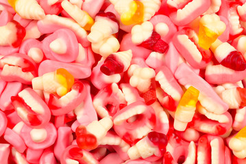 Assorted gummy candies. Top view. Jelly  sweets.