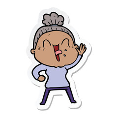 sticker of a cartoon happy old woman